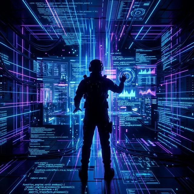 Cyberpunk person with glowing visor